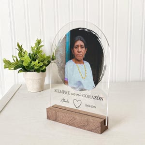 Personalized Memorial Gifts, Clear Acrylic Desktop Display, Loss Of Loved One, In Memory, Spanish Memorial Photo Gift, Siempre en mi Corazon