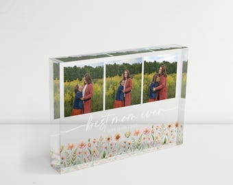 Custom Acrylic Clear Photo Block, Personalized Picture Frame, Photo Gift for Mom, Personalized Photo Present, Picture Gifts, Floral Best Mom