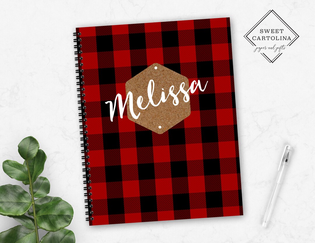 Personalized Spiral Notebook Personalized Journal Buffalo Plaid Stationery Flannel Lumberjack