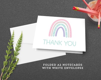 Personalized Notecard, Thank You Notecard, Folded Notecard, Thank You Card, Folded Thank You Card, Boho Rainbow Pastel