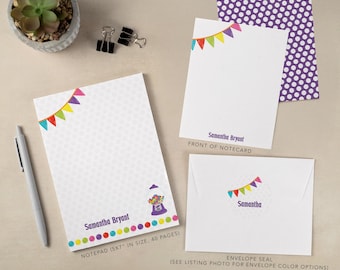 Juego de papelería personalizada / Juego de tarjetas para niños / Bloc de notas personalizado / Juego de papelería personal de dulces / Papelería para niños / Máquina de chicles