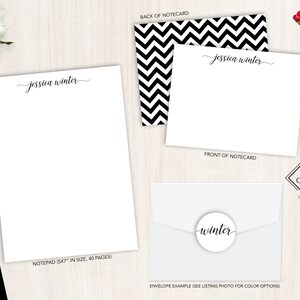 Ensemble de papeterie personnalisée | Jeu de cartes de correspondance plates | Bloc-notes personnalisé | Ensemble de papeterie personnelle calligraphie | Script de calligraphie simple