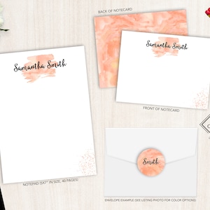 Ensemble de papeterie personnalisée | Jeu de cartes de correspondance plates | Bloc-notes personnalisé | Ensemble de papeterie personnelle aquarelle | Calligraphie aquarelle splash