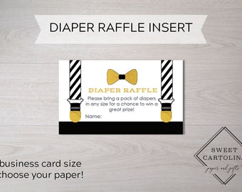 Baby Shower Diaper Raffle | Little Man Diaper Raffle Ticket | Gold Glitter Diaper Raffle Card | Baby Shower Games | Bow Tie Shower Activity