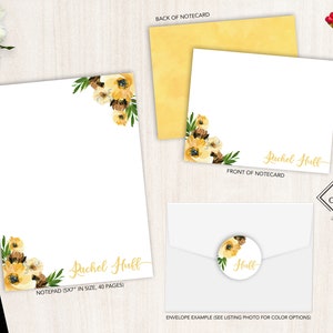 Ensemble de papeterie personnalisée | Jeu de cartes de correspondance plates | Bloc-notes personnalisé | Ensemble de papeterie personnelle cactus | Ensemble de papeterie florale blonde