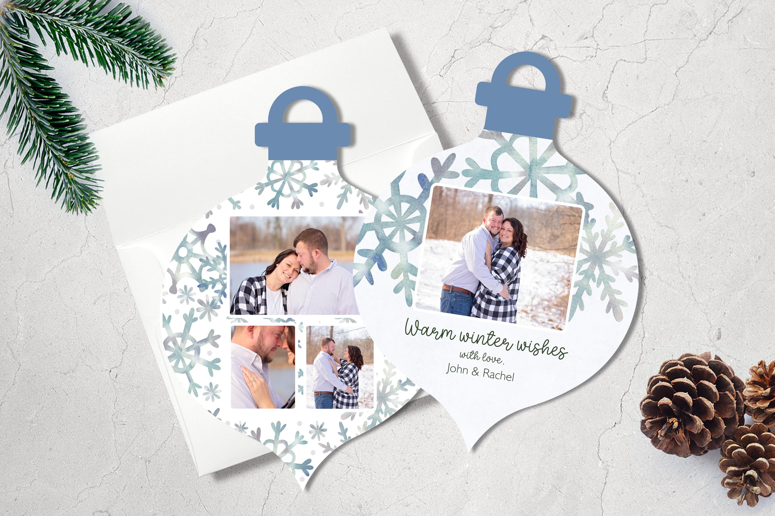 Christmas Photo Card, Photo Card, Merry Christmas Card, Holiday Greeting Card, Ornament Shaped Card, Holiday Card, Watercolor Snowflake