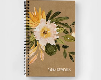Personalized Spiral Notebook | Personalized Journal | Custom Journal Spiral Notebooks | Personalized Gifts | Yellow Floral Kraft Paper