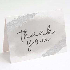 Carte de remerciement, Carte de remerciement vierge, Carte de correspondance pliée, Carte personnalisée, Carte de remerciement pliée, Carte de correspondance scintillante, Carte de correspondance gris argent