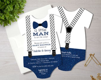 Little Man Baby Shower Invitation Boy Bow Tie and Suspenders | Etsy