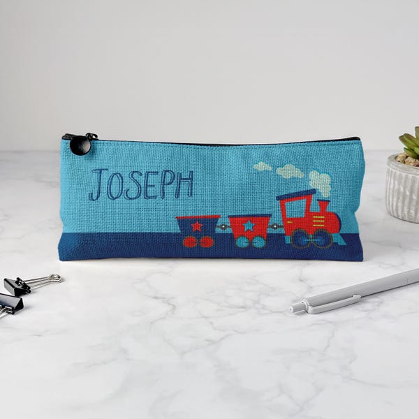 Personalized Pencil Case, Kids Pencil Pouch for School, Back to School Supplies, Kids Custom School Supplies, Art Supply Bag, Kids Train