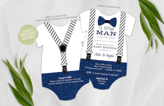 Little Man Baby Shower Invitation Boy Bow Tie and Suspenders | Etsy
