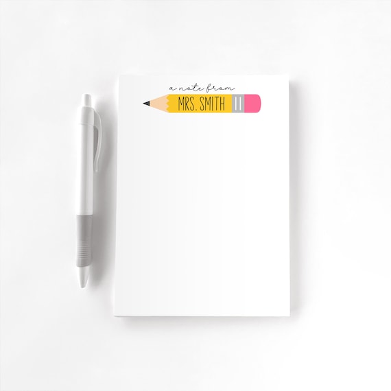 Teacher Personalized Notepad, Custom Teacher Notepad, Teacher Appreciation, Writing Pad, Gift for Teacher, Teacher Gift, Yellow Pencil