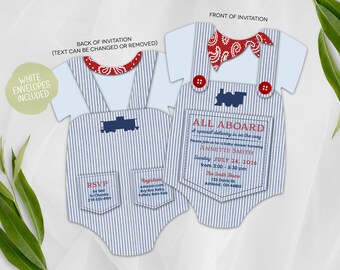 Baby Shower Invitation | Train Engineer Shower | Conductor Shower Invitation | Printed Invitation | Baby Bodysuit | Train Conductor