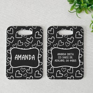 Luggage Tag | Personalized Bag/Luggage Tag | Kids Backpack Tag | Diaper Bag Tag | Custom Bag Tag | Travel Accessory | Black and White Hearts