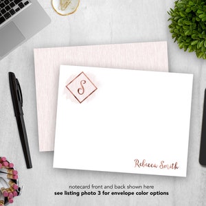 Personalized Stationery Set | Flat Notecard Set | Die-Cut Notecards | Personal Stationary | Rose Gold Monogram Notecard | Set of 12