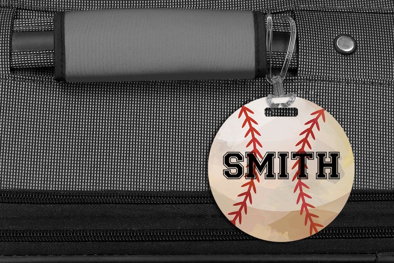 Baseball Luggage Tag Personalized Bag/Luggage Tag Kids Backpack Tag Sports Bag Tag Sports Team Bag Tags Watercolor Baseball image 2