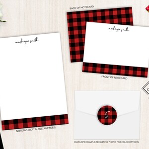 Ensemble de papeterie personnalisée | Jeu de cartes de correspondance plates | Bloc-notes personnalisé | Ensemble de papeterie personnelle à carreaux Buffalo | Plaid en flanelle Buffalo