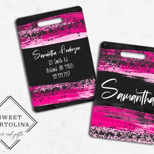 Luggage Tag | Personalized Bag/Luggage Tag | Marbled Luggage Tag | Diaper Bag Tag | Custom Bag Tag | Travel Accessory | Hot Pink Brushstroke