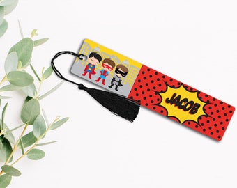 Personalized Bookmark, Custom Bookmark, Photo Bookmark, Personalized Gift, Readers gift, Superhero, Metal Bookmark, Red Superhero