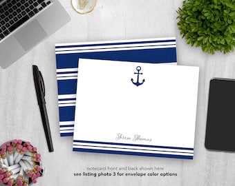 Personalized Stationery Set | Flat Notecard Set | Die-Cut Notecards | Personal Stationary | Anchors Away Nautical Notecard | Set of 12