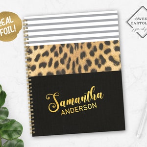 Real Foil Personalized Spiral Notebook | Personalized Foil Journal | Foil Notebook | Real Foil Stationery | Leopard Print Stripes