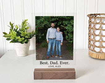 Placa fotográfica personalizada de acrílico transparente para papá, marco de fotos con texto personalizado para el Día del Padre, recuerdo fotográfico para papá primerizo de parte de su esposa, el mejor papá del mundo.