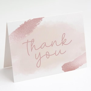 Carte de remerciement, Carte de remerciement vierge, Carte de correspondance pliée, Carte personnalisée, Carte de remerciement pliée, Carte de correspondance à paillettes, Carte de correspondance rose poudré