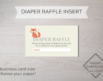 Baby Shower Diaper Raffle | Baby Fox Diaper Raffle Ticket | Baby Animals Diaper Raffle Card | Baby Shower Games | Rustic Shower Activity