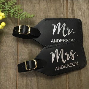 Leather Luggage Tag | Mr & Mrs Leather Luggage Tag | Wifey/Hubby Foil Leather Luggage tag | Real Foil and Real Leather | Set of 2