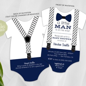Little Man Baby Shower Invitation Boy | Bow Tie and Suspenders Baby ...