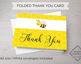 Bumble Bee Thank You Cards | Baby Bee Notecards | Mama to Bee Stationery | Folded Card | Blank Thank You Card | Sweet Little Bee | Pink Wing