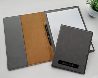 Personalized Leather Portfolio with Notepad, Custom Laser Engraved Business Portfolio, Monogrammed Journal Padfolio Notebook, Plated