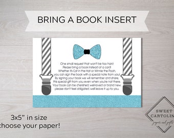 Book Insert | Baby Shower Book Raffle | Bring a Book Card | Books for Baby | Book Request | Book Raffle | Little Man Bow Tie Suspenders