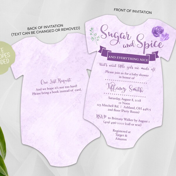 Purple Baby Shower Invitation | Floral Watercolor Shower Invites | Purple Watercolor Shower | Printed Invitation | Baby Bodysuit