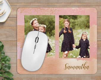 Custom Mousepad | Personalized Mousepad | Family Photo Mousepad | Photo Collage Mousepad | Monogram Mousepad Gift | Precious Pink