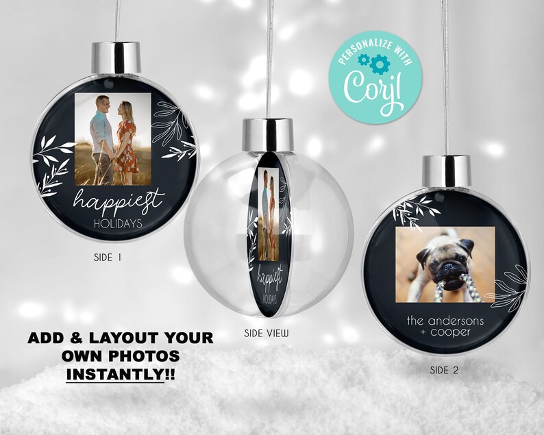 Personalized Photo Ornament Christmas Ornament Photo Keepsake Globe Photo Ornament Ball Ornament Simple Sketch Custom Ornament