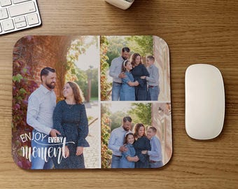 Alfombrilla de ratón personalizada con foto, alfombrilla de ratón personalizada con foto familiar, tapete de escritorio con collage de fotos, regalo para alfombrilla de ratón, regalo para trabajar desde casa, disfruta cada momento.