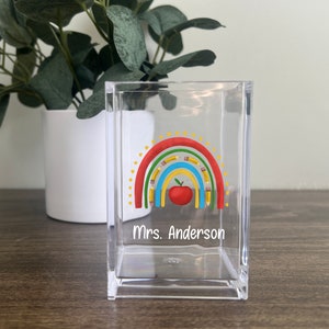 Teacher Personalized Pencil Holder, Custom Music Teacher Gift, Teacher Appreciation, Desk Organizer, Acrylic Pen Holder, Rainbow Pencil