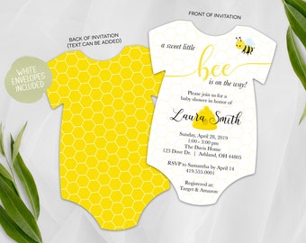 Baby Shower Invitation | Mama to Bee Invite | Bee Baby Shower | Printed Die Cut Invitation | Gender Neutral | Sweet Little Bee