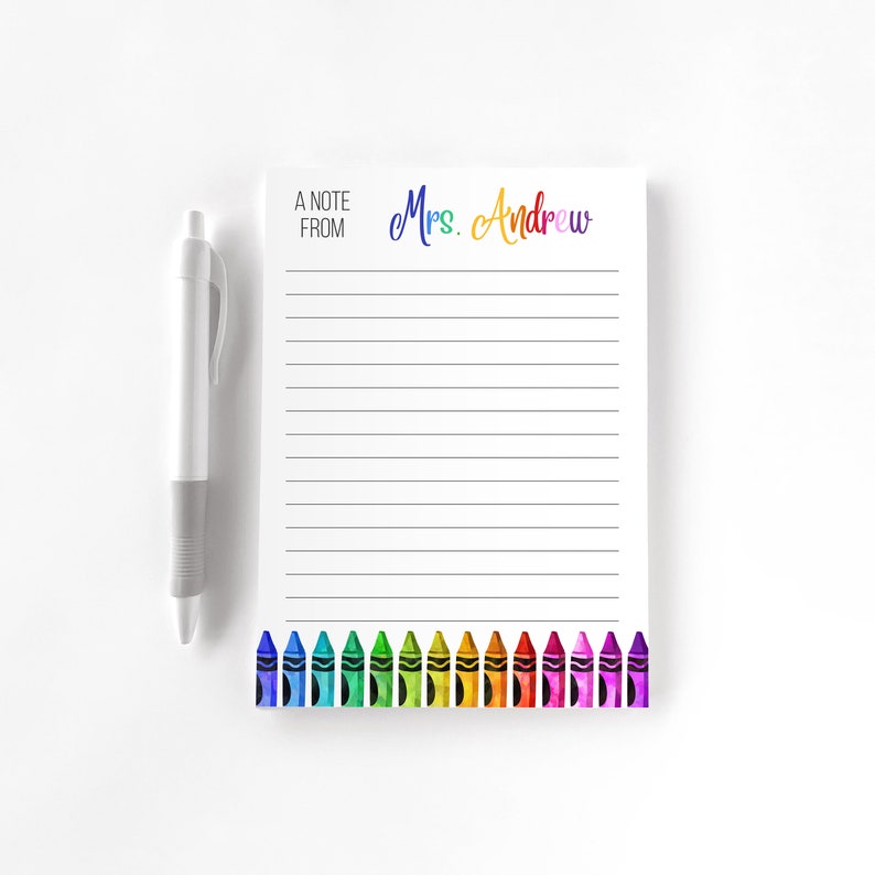 Teacher Personalized Notepad, Custom Teacher Notepad, Teacher Appreciation, Writing Pad, Gift for Teacher, Teacher Gift, Colorful Crayon image 2