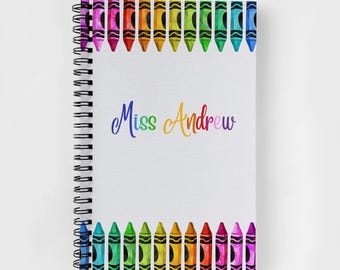 Personalized Spiral Notebook | Personalized Journal | Teacher Gift Spiral Notebooks | Personalized Gifts | Colorful Crayon