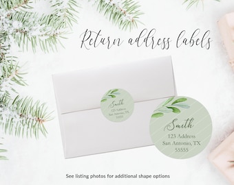 Return Address Labels | Address Sticker | Holiday Envelope Seal | Christmas Address Label | Personalized Packaging Sticker | Watercolor Leaf