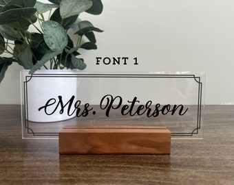 Teacher Name Plate, Acrylic Name Plate, Personalized Teacher Sign, Desk Name Plate, Custom Name Plate, Office Sign, Black Frame