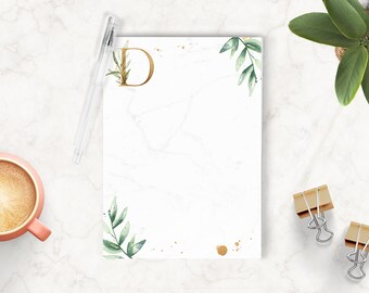 Personalized Notepad, Custom Notepad, Personalized Stationery, Writing Pad, Gift for Her, Feminine Monogram, Greenery and Gold Monogram