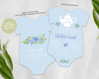 Baby Shower Invitation | Tea Pot Baby Shower Invitation | Elegant Tea Party Shower | Printed Invitation | Baby Bodysuit | Tea Party