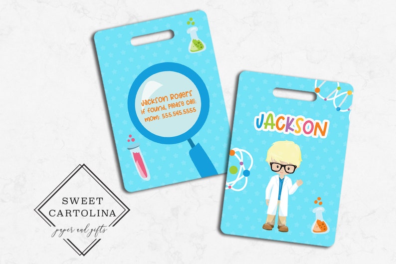 Scientist |Science Lab Custom Bag Tag Kids Backpack Tag Personalized BagLuggage Tag Travel Accessory Luggage Tag Diaper Bag Tag