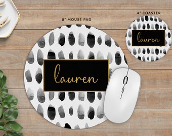 Personalized Desk Set | Mousepad and Coaster Set | Personalized Home Office | Work from Home | Custom Desk Set | Watercolor Black Dot