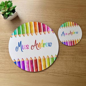 Teacher Mousepad, Personalized Name Mousepad,Teacher Appreciation Gift,Mousepad Gift,Back to School Computer Desk Mat, Colorful Color Pencil