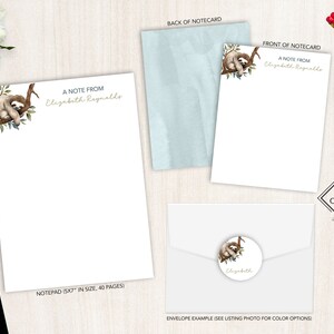 Ensemble de papeterie personnalisée | Jeu de cartes de correspondance plates | Bloc-notes personnalisé | Ensemble de papeterie personnelle aquarelle | Animal mignon | Paresseux