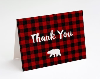Flannel Notecard, Lumberjack Thank You Notecard, Folded Notecard, Baby Shower Thank You Card, Folded Thank You Card, Flannel Lumberjack